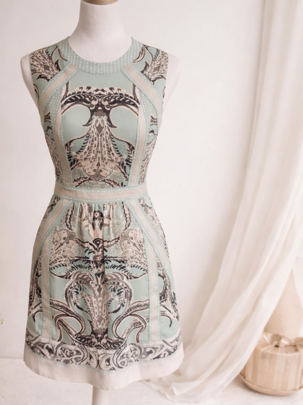 BCBGMaxAzria Mint & Ivory Baroque Fit-and-Flare Dress